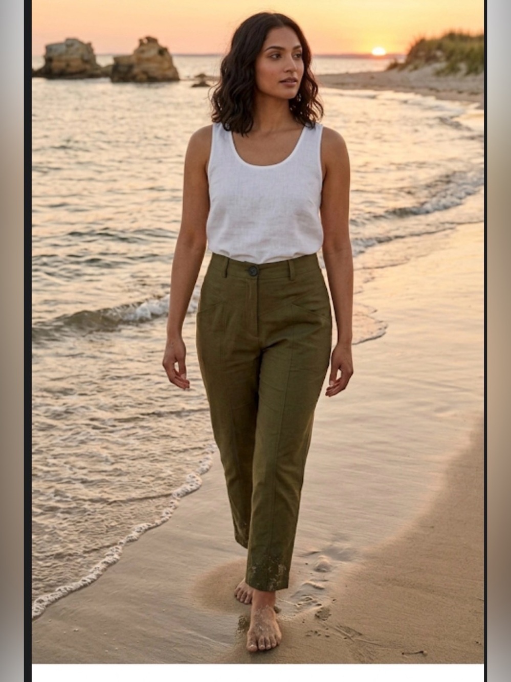 Suncoo Paris high rise lightweight pants. Army green size small,  casual